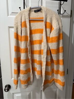 Boohoo Cream and Orange Striped Fuzzy Cardigan